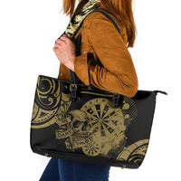 New Zealand Darts Leather Tote Bag Skull In Dart We Trust Maori Pattern - Polynesian Pride