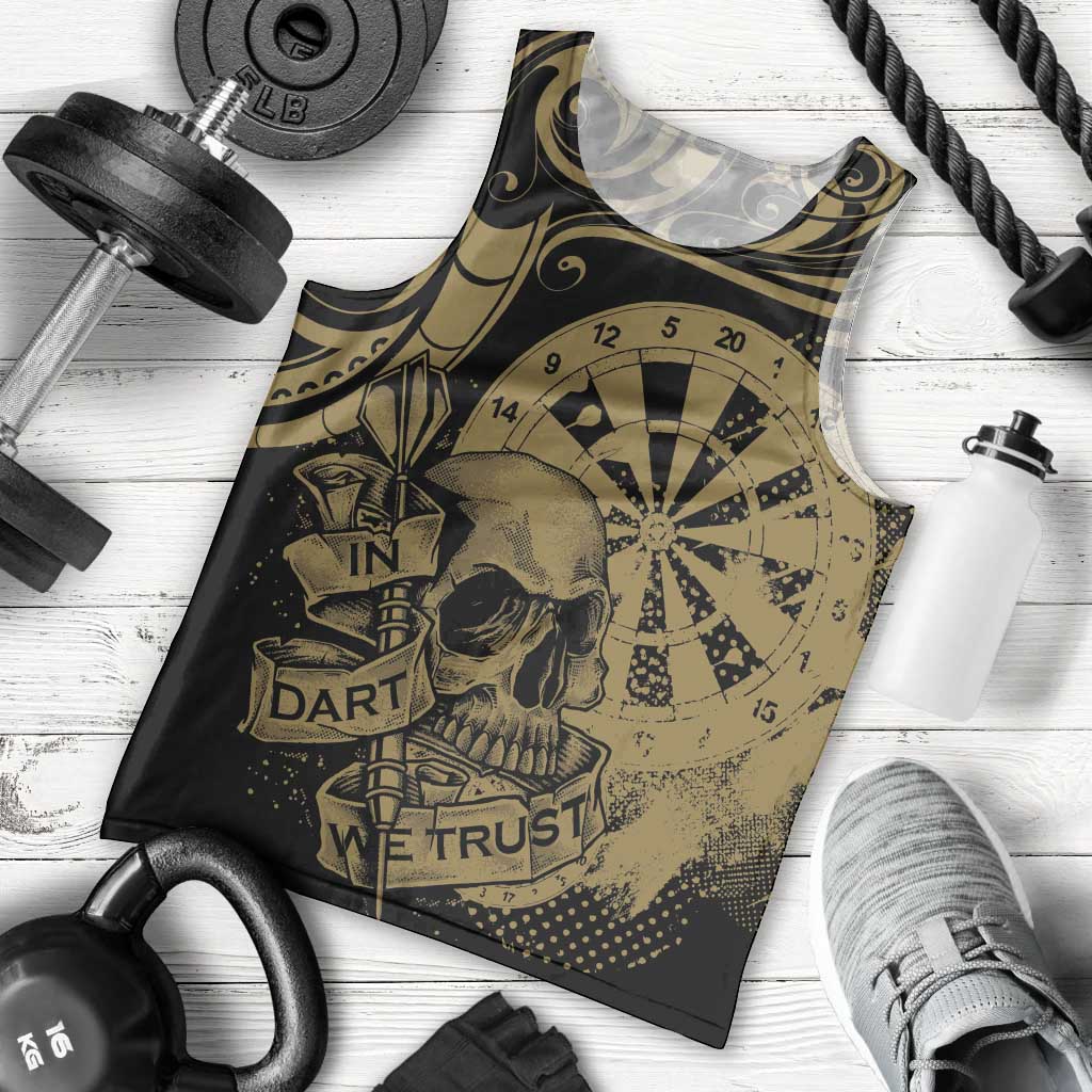New Zealand Darts Men Tank Top Skull In Dart We Trust Maori Pattern - Polynesian Pride