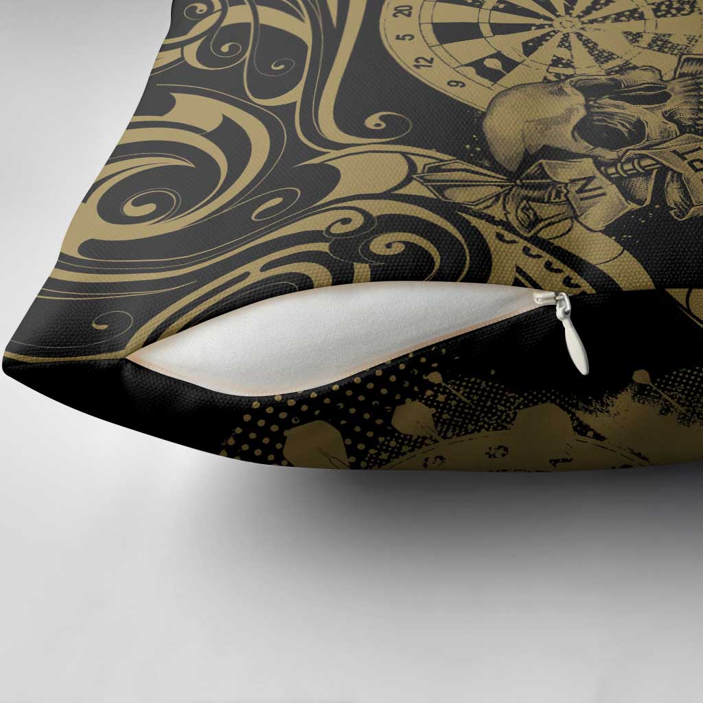 New Zealand Darts Pillow Cover Skull In Dart We Trust Maori Pattern - Polynesian Pride