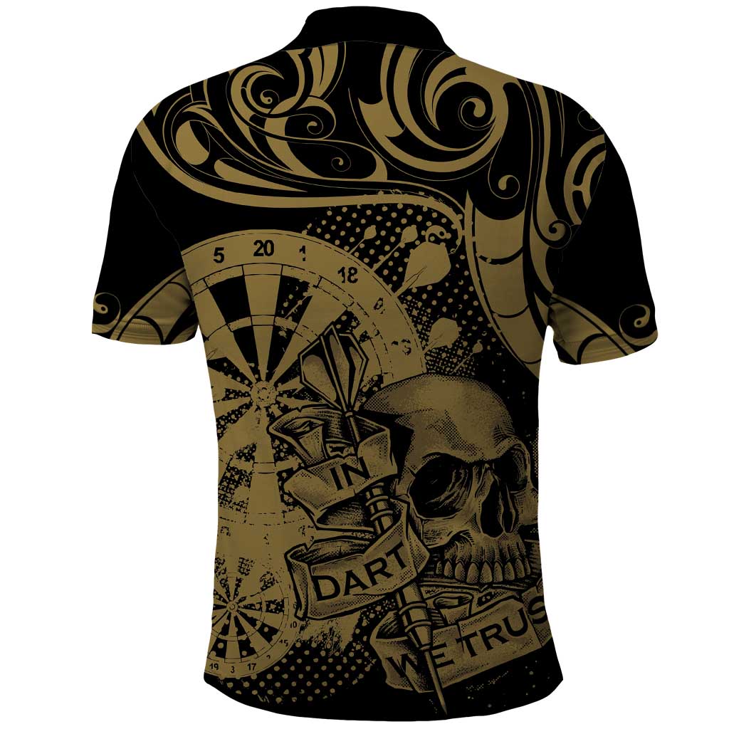 New Zealand Darts Polo Shirt Skull In Dart We Trust Maori Pattern - Polynesian Pride