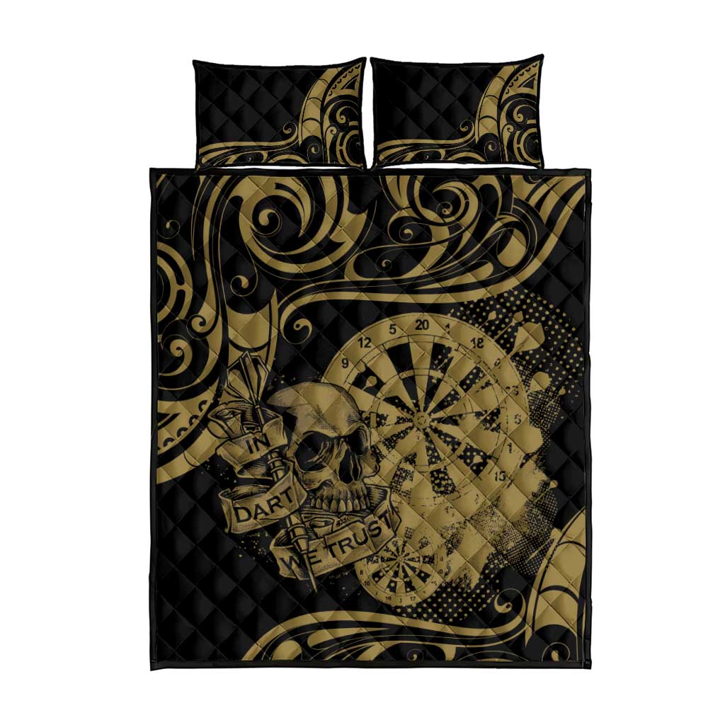New Zealand Darts Quilt Bed Set Skull In Dart We Trust Maori Pattern - Polynesian Pride