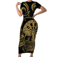 New Zealand Darts Short Sleeve Bodycon Dress Skull In Dart We Trust Maori Pattern - Polynesian Pride