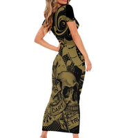 New Zealand Darts Short Sleeve Bodycon Dress Skull In Dart We Trust Maori Pattern - Polynesian Pride