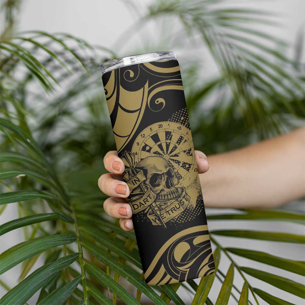 New Zealand Darts Skinny Tumbler Skull In Dart We Trust Maori Pattern - Polynesian Pride