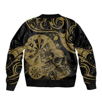 New Zealand Darts Sleeve Zip Bomber Jacket Skull In Dart We Trust Maori Pattern - Polynesian Pride