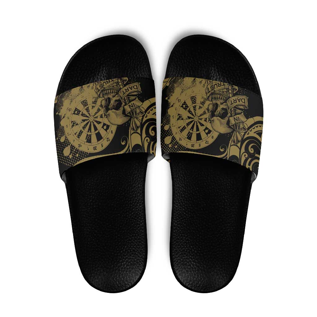 New Zealand Darts Slide Sandals Skull In Dart We Trust Maori Pattern - Polynesian Pride