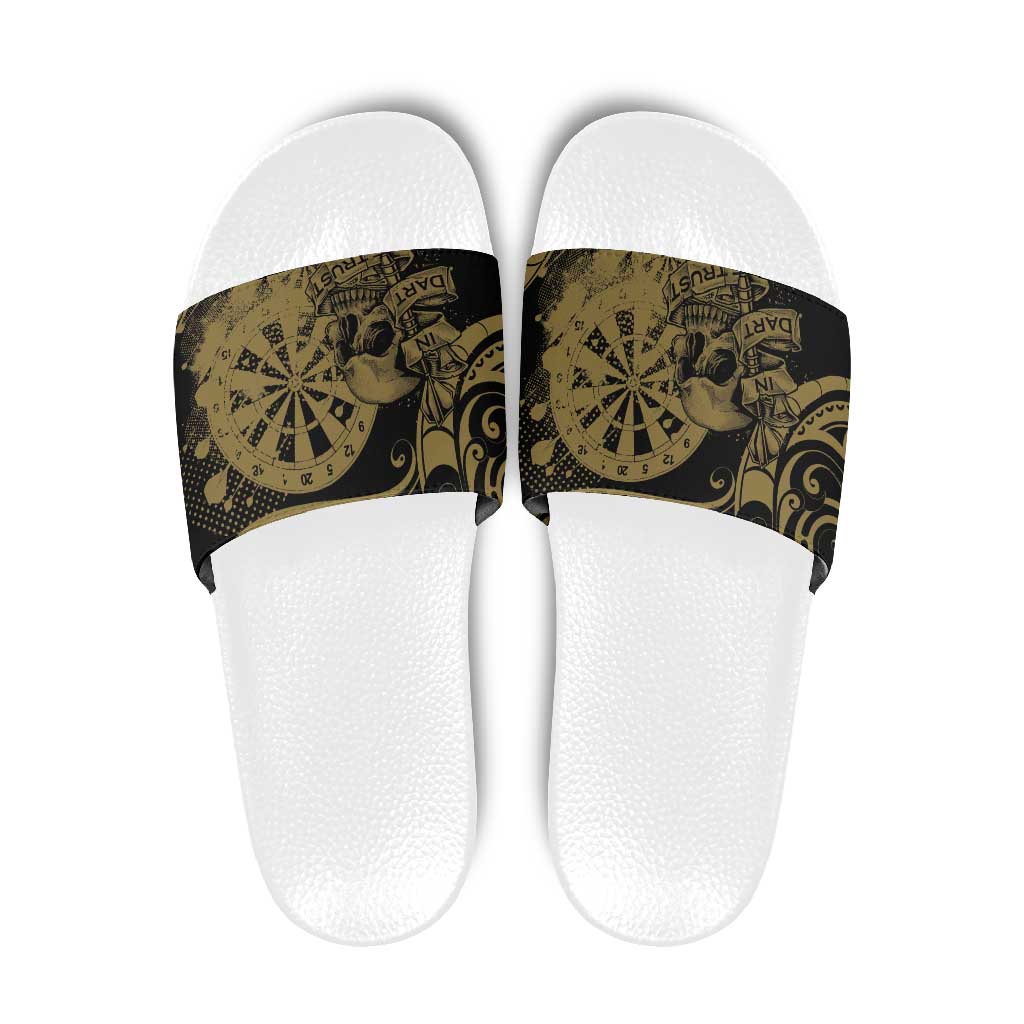 New Zealand Darts Slide Sandals Skull In Dart We Trust Maori Pattern - Polynesian Pride
