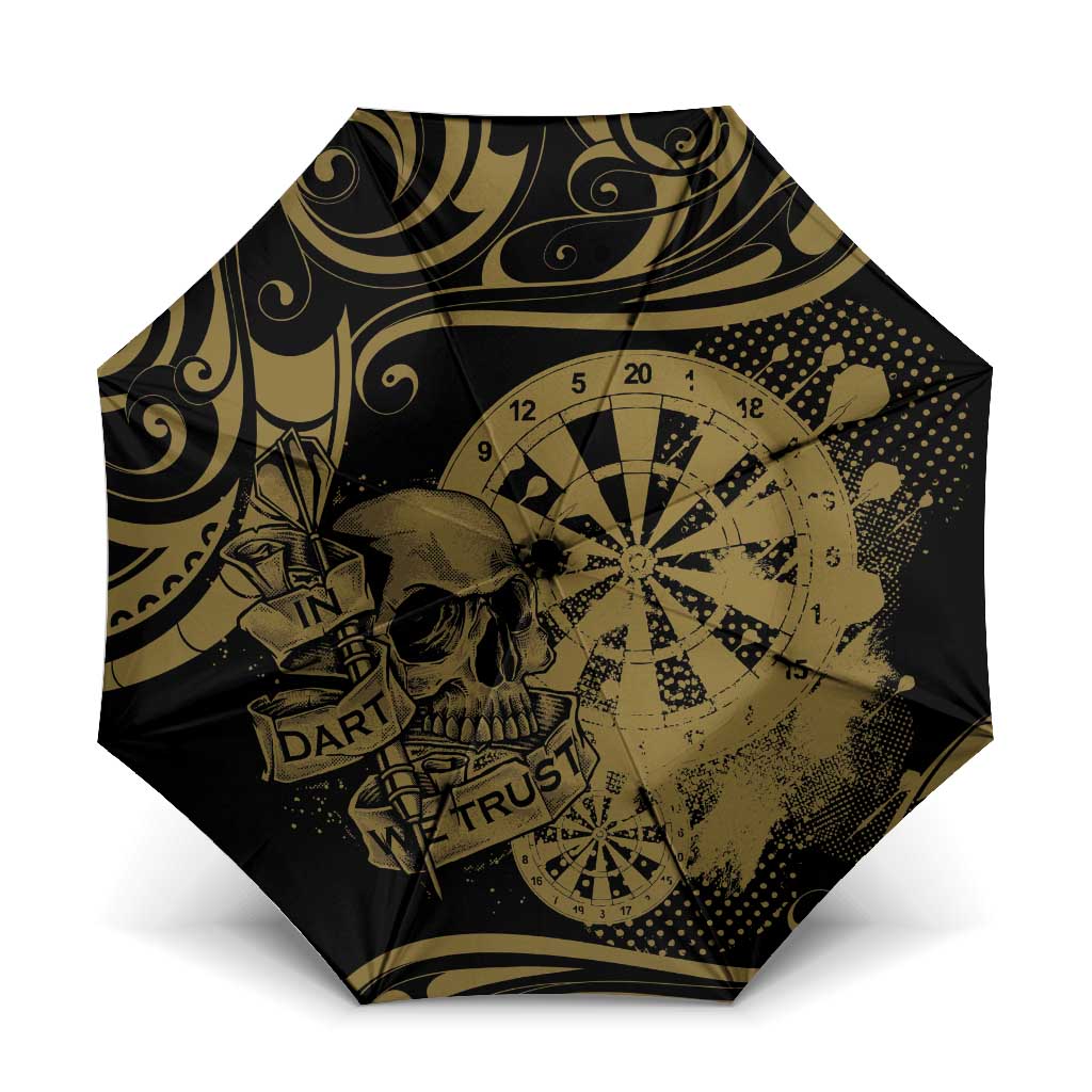New Zealand Darts Umbrella Skull In Dart We Trust Maori Pattern - Polynesian Pride