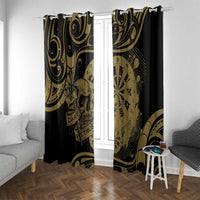 New Zealand Darts Window Curtain Skull In Dart We Trust Maori Pattern - Polynesian Pride