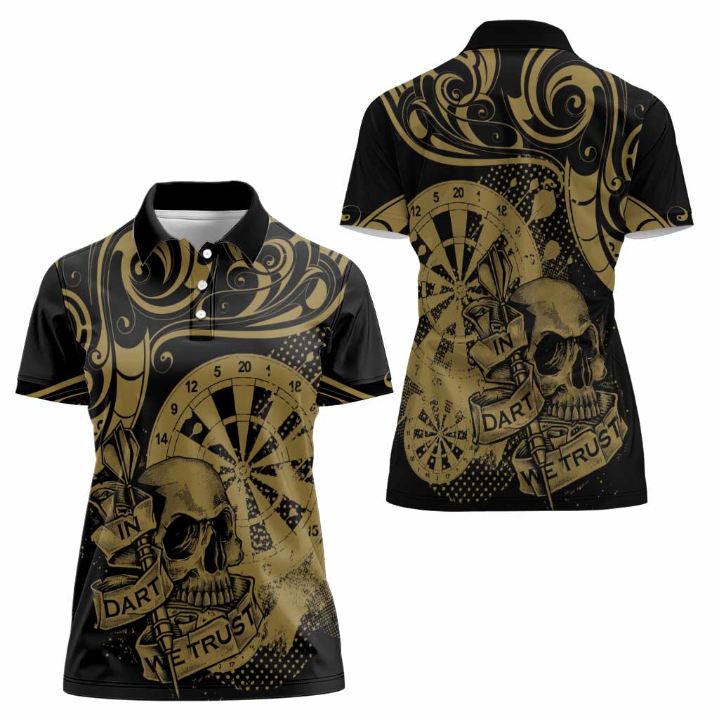 New Zealand Darts Women Polo Shirt Skull In Dart We Trust Maori Pattern - Polynesian Pride