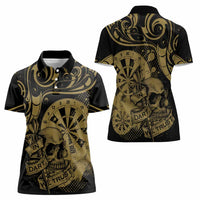 New Zealand Darts Women Polo Shirt Skull In Dart We Trust Maori Pattern - Polynesian Pride