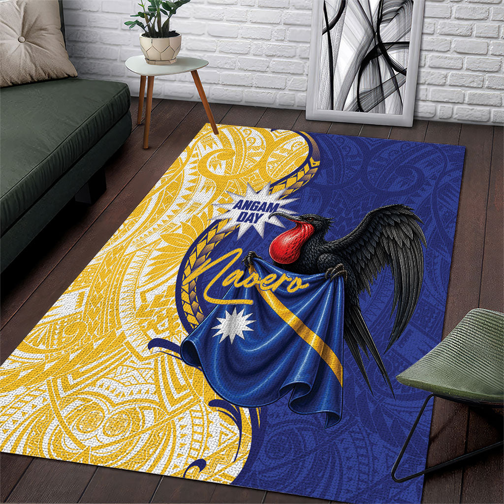 Nauru Angam Day Area Rug Naoero Frigatebird With Flag Proud LT14 Blue - Polynesian Pride