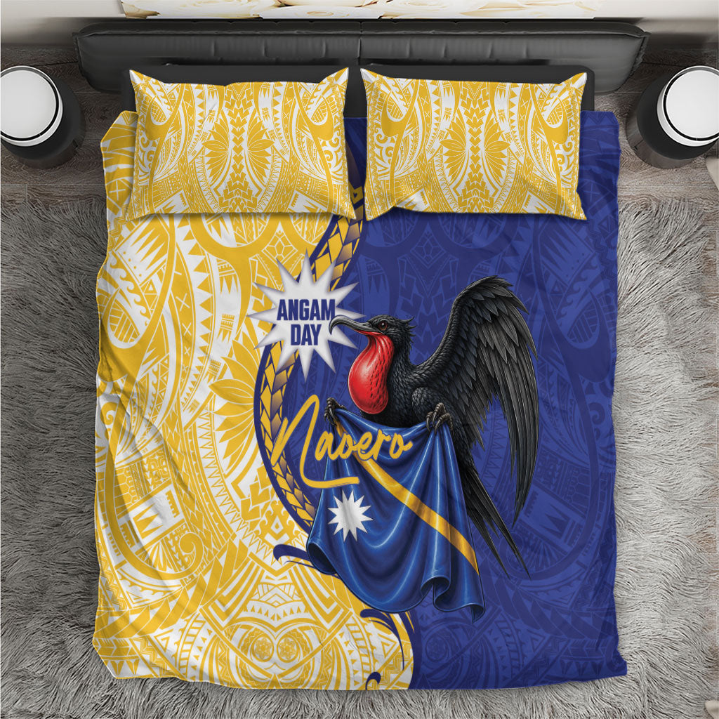 Nauru Angam Day Bedding Set Naoero Frigatebird With Flag Proud LT14 Blue - Polynesian Pride