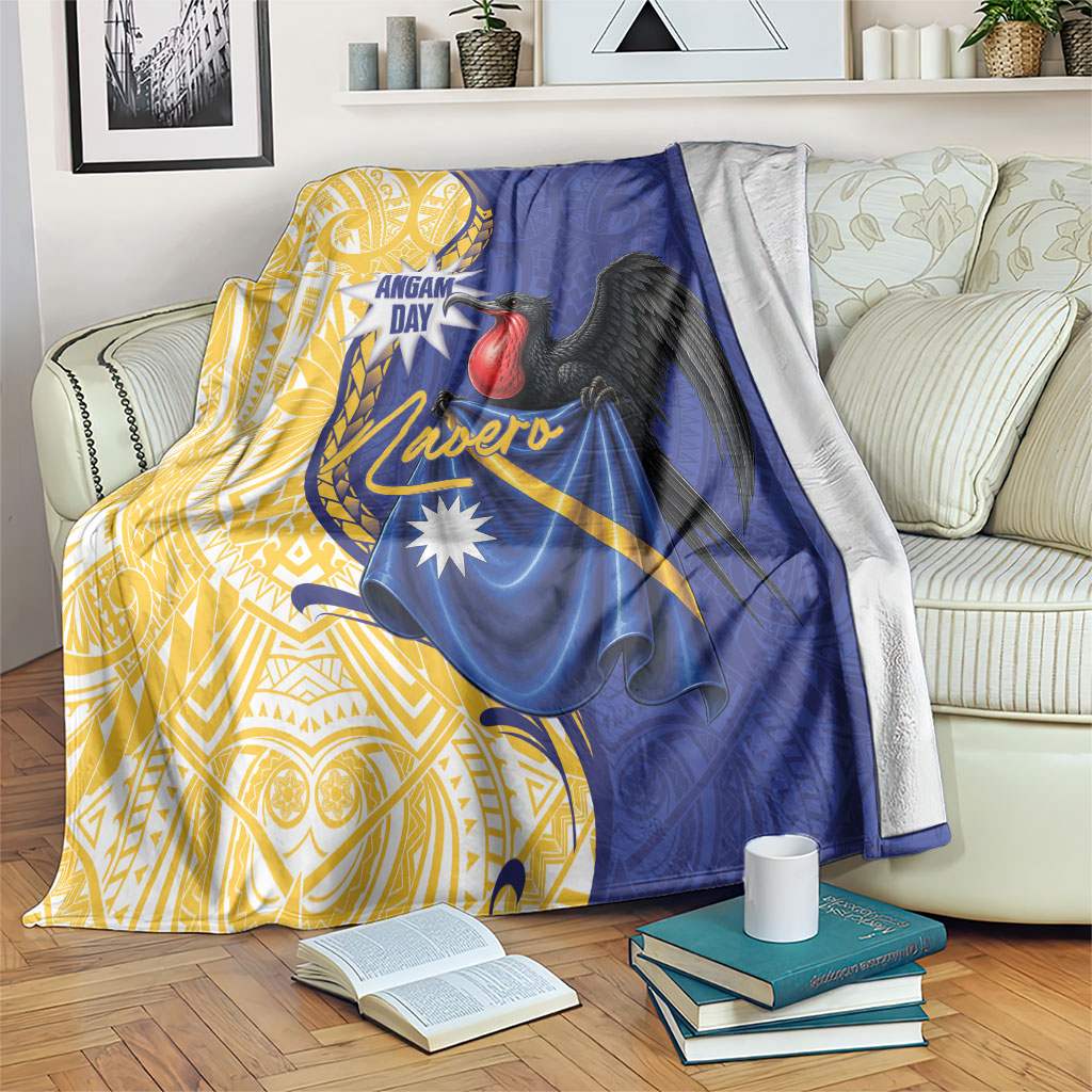Nauru Angam Day Blanket Naoero Frigatebird With Flag Proud LT14 Blue - Polynesian Pride