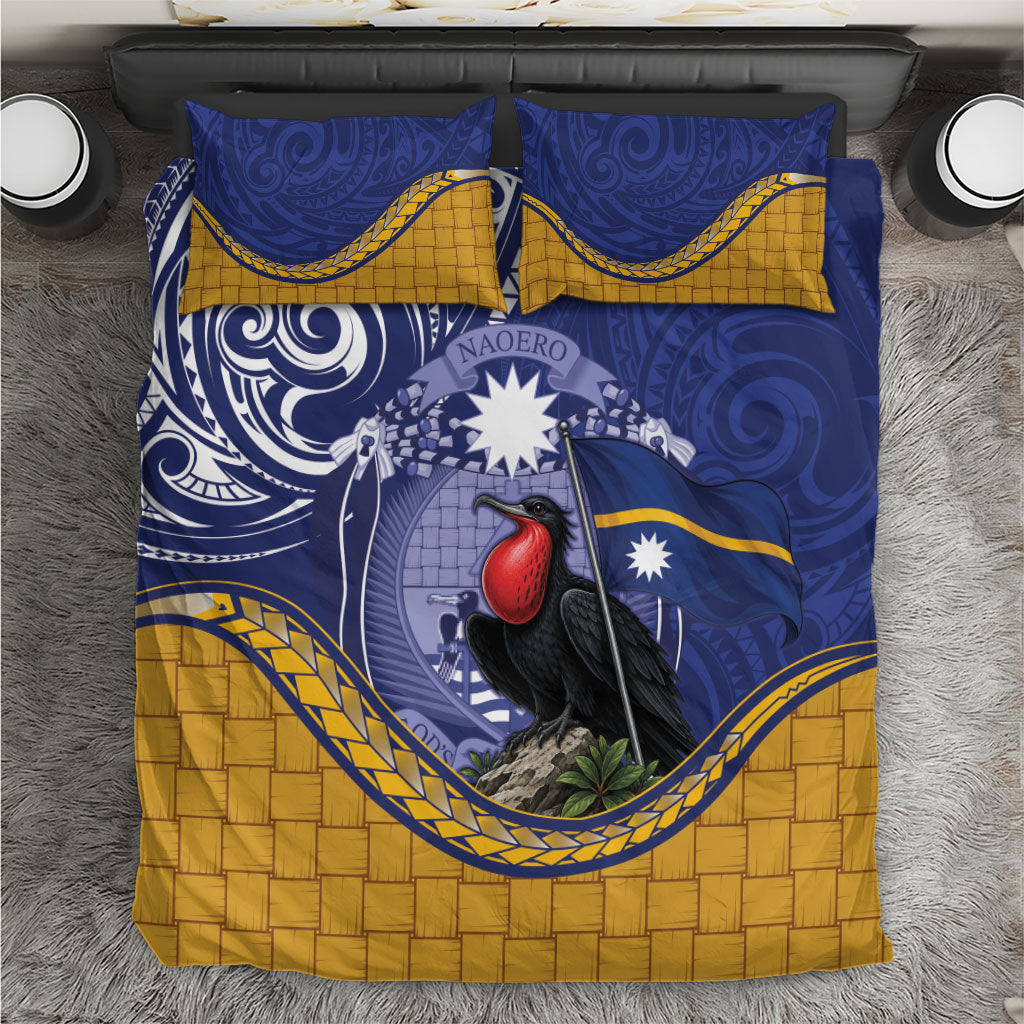 Magnificent Frigatebird Nauru Bedding Set Pandanus Weaving Polynesian Pattern LT14 Blue - Polynesian Pride