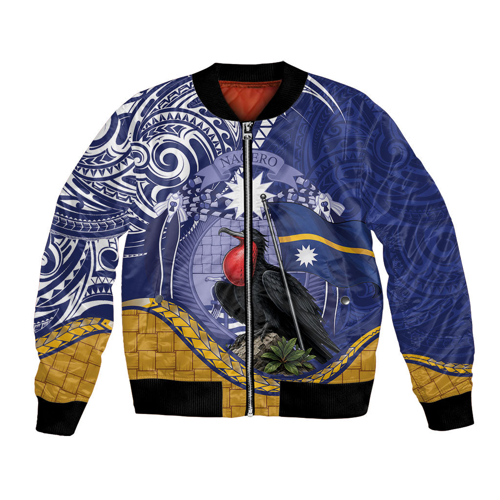 Magnificent Frigatebird Nauru Bomber Jacket Pandanus Weaving Polynesian Pattern LT14 Unisex Blue - Polynesian Pride