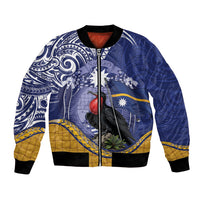 Magnificent Frigatebird Nauru Bomber Jacket Pandanus Weaving Polynesian Pattern LT14 Unisex Blue - Polynesian Pride