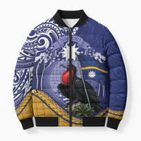 Magnificent Frigatebird Nauru Bomber Puffer Jacket Pandanus Weaving Polynesian Pattern LT14 Unisex Blue - Polynesian Pride