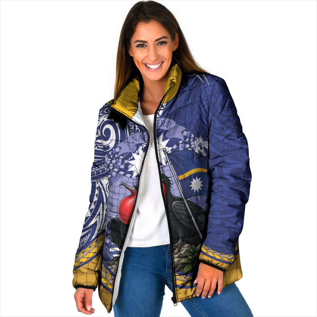 Magnificent Frigatebird Nauru Padded Jacket Pandanus Weaving Polynesian Pattern LT14 Women Blue - Polynesian Pride