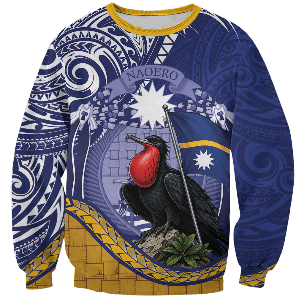Magnificent Frigatebird Nauru Sweatshirt Pandanus Weaving Polynesian Pattern LT14 Unisex Blue - Polynesian Pride