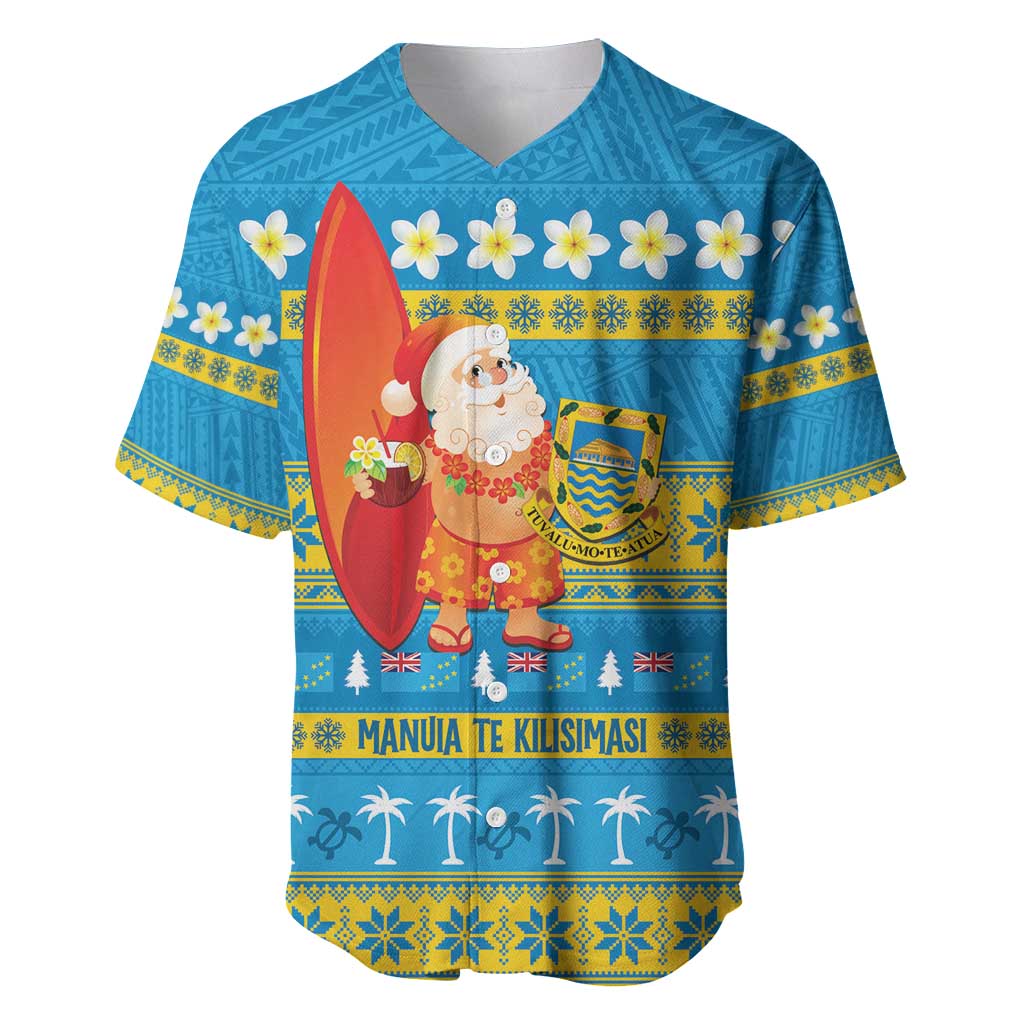 Tuvalu Christmas Baseball Jersey Cute Santa Manuia te Kilisimasi - Polynesian Pride