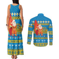 Tuvalu Christmas Couples Matching Tank Maxi Dress and Long Sleeve Button Shirt Cute Santa Manuia te Kilisimasi - Polynesian Pride
