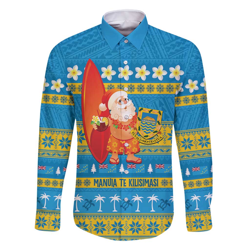 Tuvalu Christmas Family Matching Long Sleeve Bodycon Dress and Hawaiian Shirt Cute Santa Manuia te Kilisimasi - Polynesian Pride