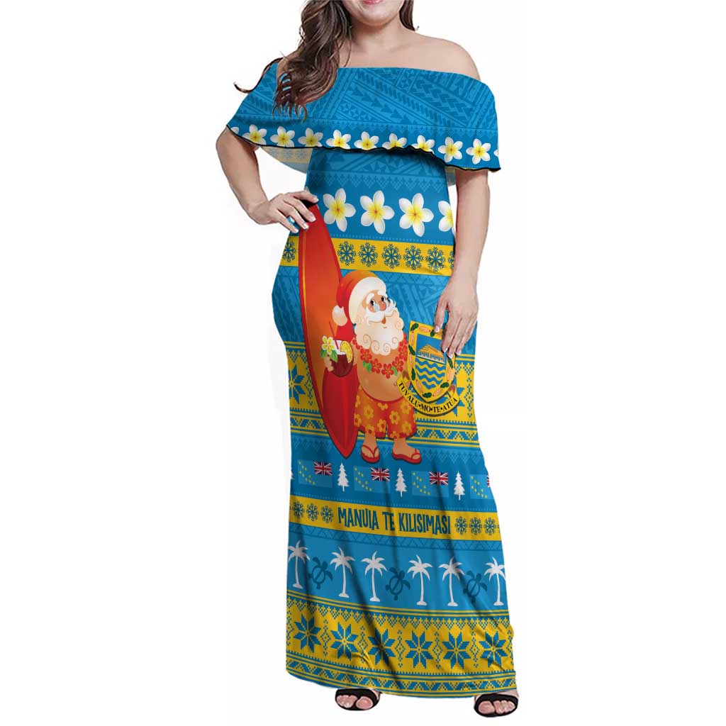 Tuvalu Christmas Family Matching Off Shoulder Maxi Dress and Hawaiian Shirt Cute Santa Manuia te Kilisimasi - Polynesian Pride