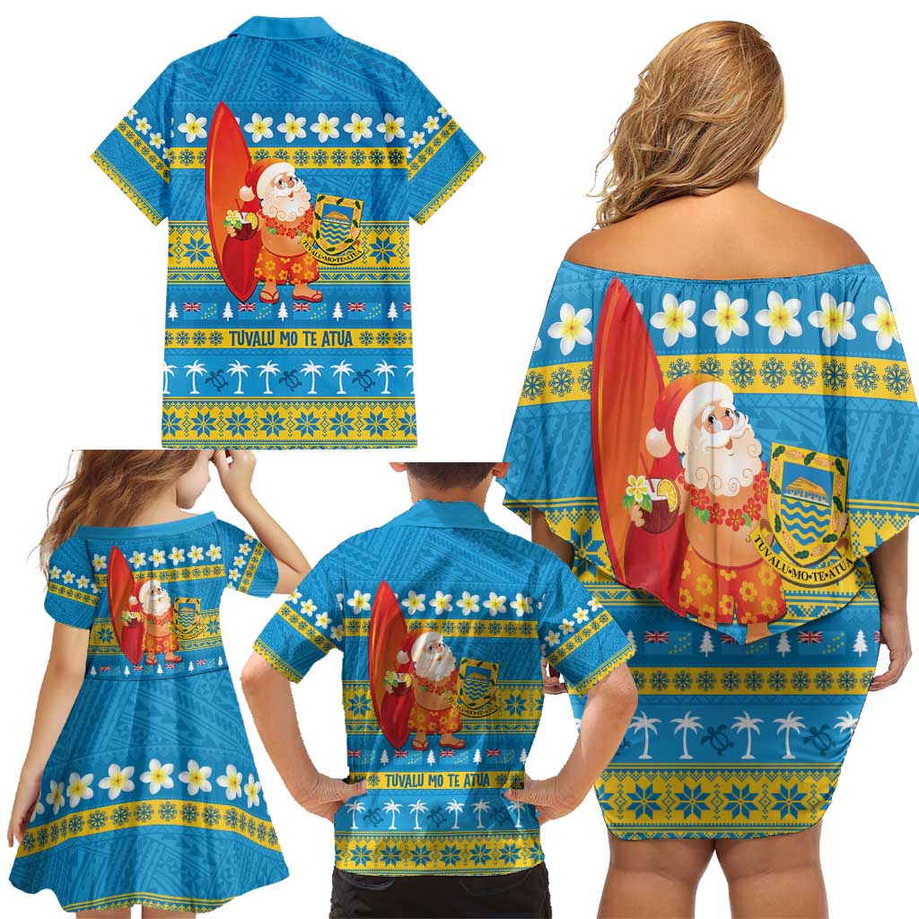 Tuvalu Christmas Family Matching Off Shoulder Short Dress and Hawaiian Shirt Cute Santa Manuia te Kilisimasi - Polynesian Pride