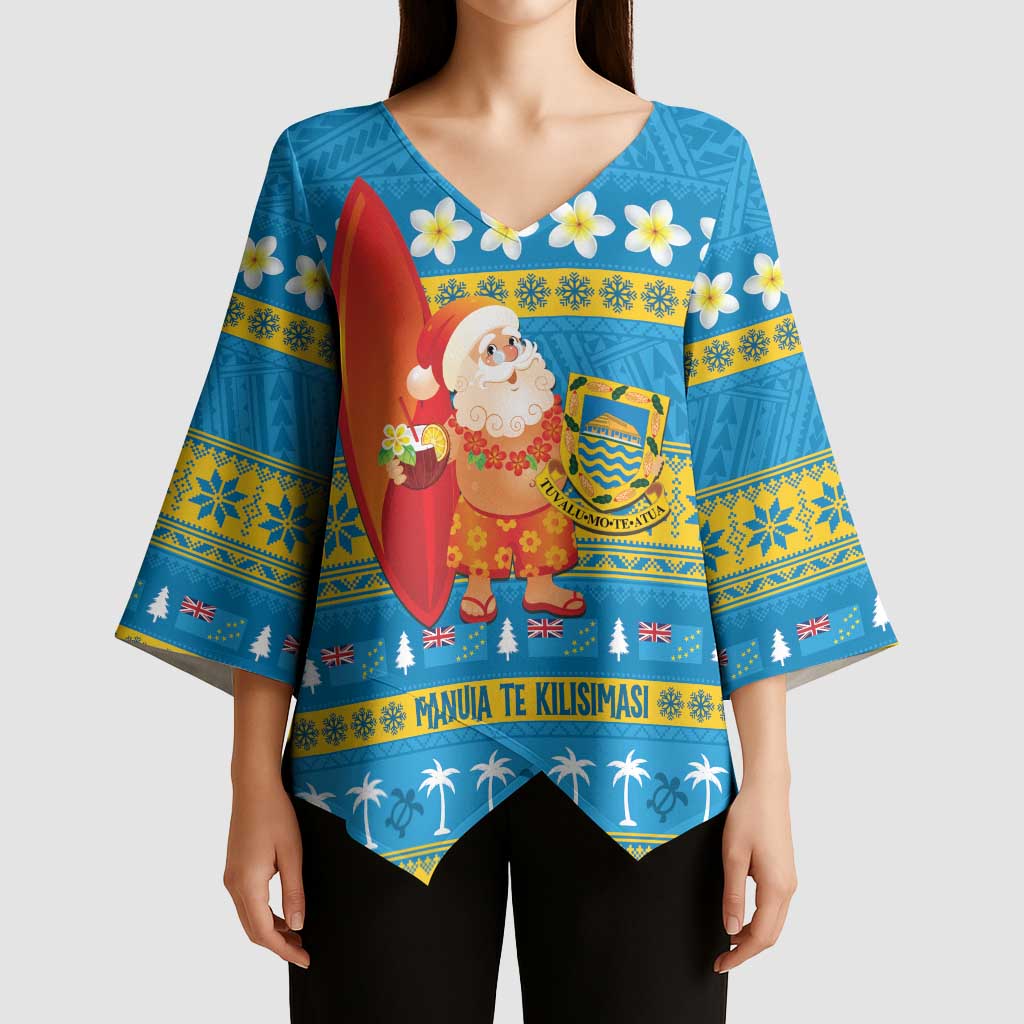 Tuvalu Christmas Kimono Sleeve Blouse Cute Santa Manuia te Kilisimasi - Polynesian Pride