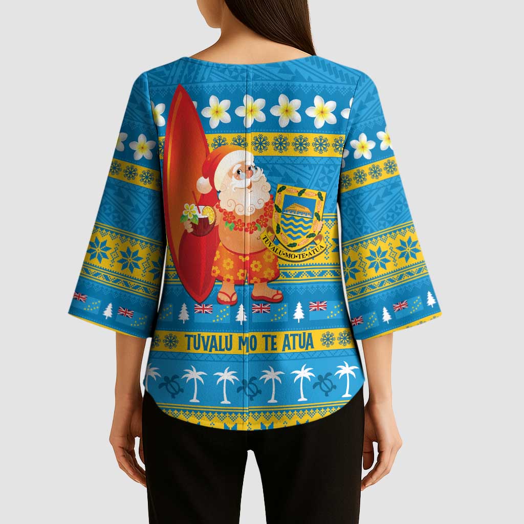 Tuvalu Christmas Kimono Sleeve Blouse Cute Santa Manuia te Kilisimasi - Polynesian Pride