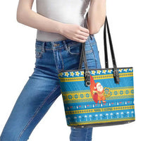 Tuvalu Christmas Leather Tote Bag Cute Santa Manuia te Kilisimasi - Polynesian Pride