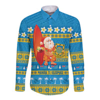Tuvalu Christmas Long Sleeve Button Shirt Cute Santa Manuia te Kilisimasi - Polynesian Pride