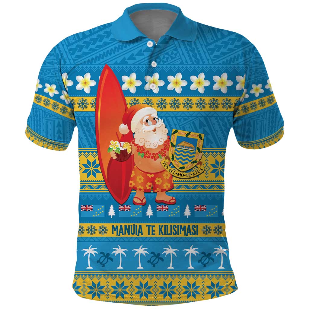 Tuvalu Christmas Polo Shirt Cute Santa Manuia te Kilisimasi - Polynesian Pride
