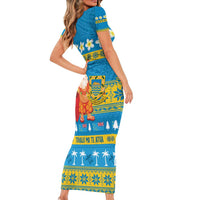 Tuvalu Christmas Short Sleeve Bodycon Dress Cute Santa Manuia te Kilisimasi - Polynesian Pride