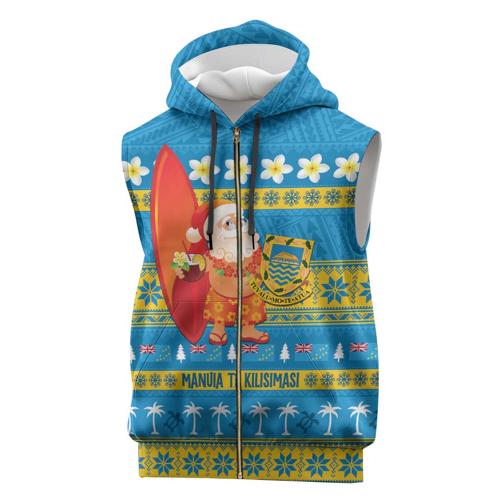 Tuvalu Christmas Sleeveless Zip Hoodie Cute Santa Manuia te Kilisimasi - Polynesian Pride