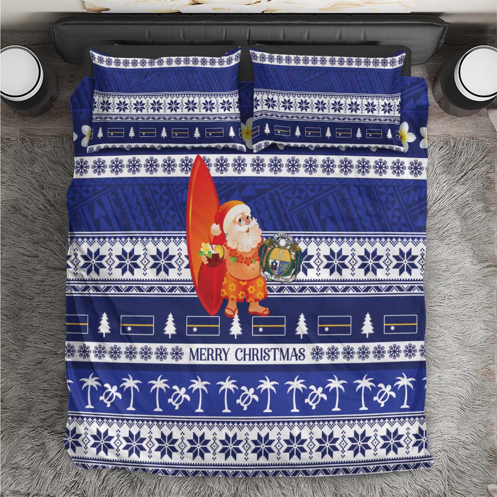 Nauru Christmas Bedding Set Cute Santa Coat Of Arms Merry Xmas - Polynesian Pride