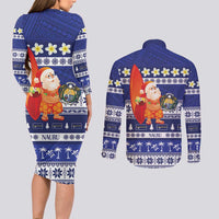 Nauru Christmas Couples Matching Long Sleeve Bodycon Dress and Long Sleeve Button Shirt Cute Santa Coat Of Arms Merry Xmas - Polynesian Pride
