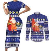 Nauru Christmas Couples Matching Short Sleeve Bodycon Dress and Long Sleeve Button Shirt Cute Santa Coat Of Arms Merry Xmas - Polynesian Pride