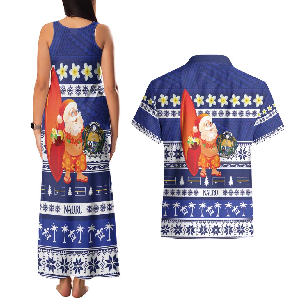 Nauru Christmas Couples Matching Tank Maxi Dress and Hawaiian Shirt Cute Santa Coat Of Arms Merry Xmas - Polynesian Pride
