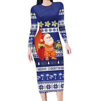 Nauru Christmas Family Matching Long Sleeve Bodycon Dress and Hawaiian Shirt Cute Santa Coat Of Arms Merry Xmas - Polynesian Pride