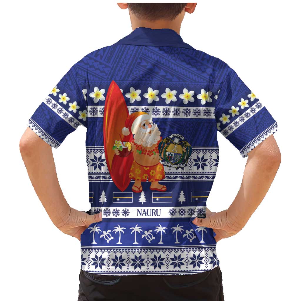 Nauru Christmas Family Matching Mermaid Dress and Hawaiian Shirt Cute Santa Coat Of Arms Merry Xmas - Polynesian Pride