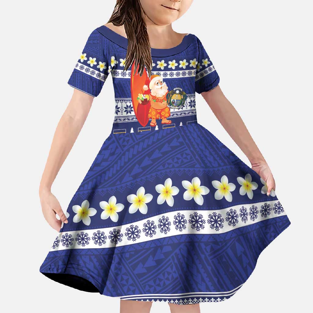 Nauru Christmas Family Matching Mermaid Dress and Hawaiian Shirt Cute Santa Coat Of Arms Merry Xmas - Polynesian Pride