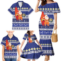 Nauru Christmas Family Matching Mermaid Dress and Hawaiian Shirt Cute Santa Coat Of Arms Merry Xmas - Polynesian Pride