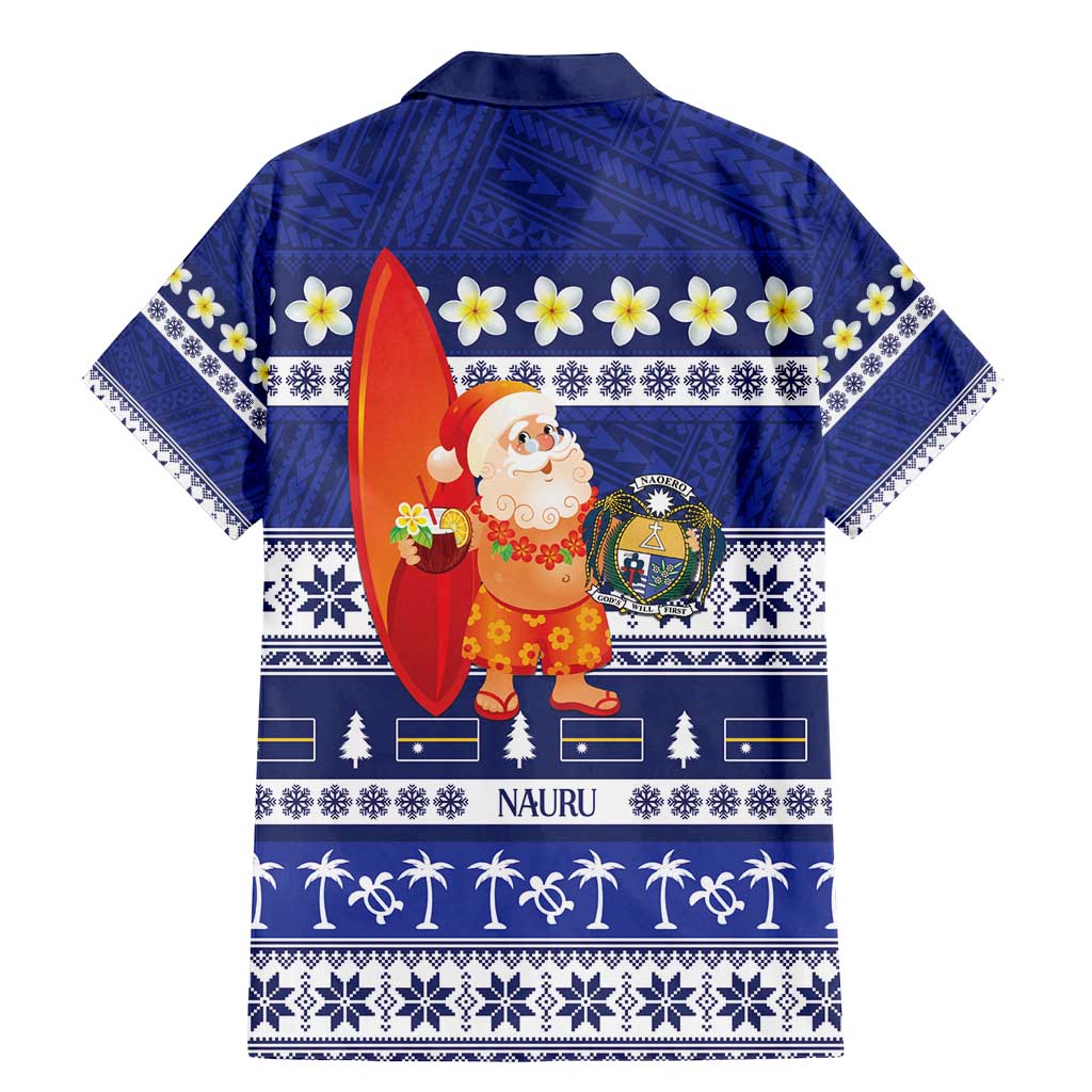 Nauru Christmas Family Matching Mermaid Dress and Hawaiian Shirt Cute Santa Coat Of Arms Merry Xmas - Polynesian Pride