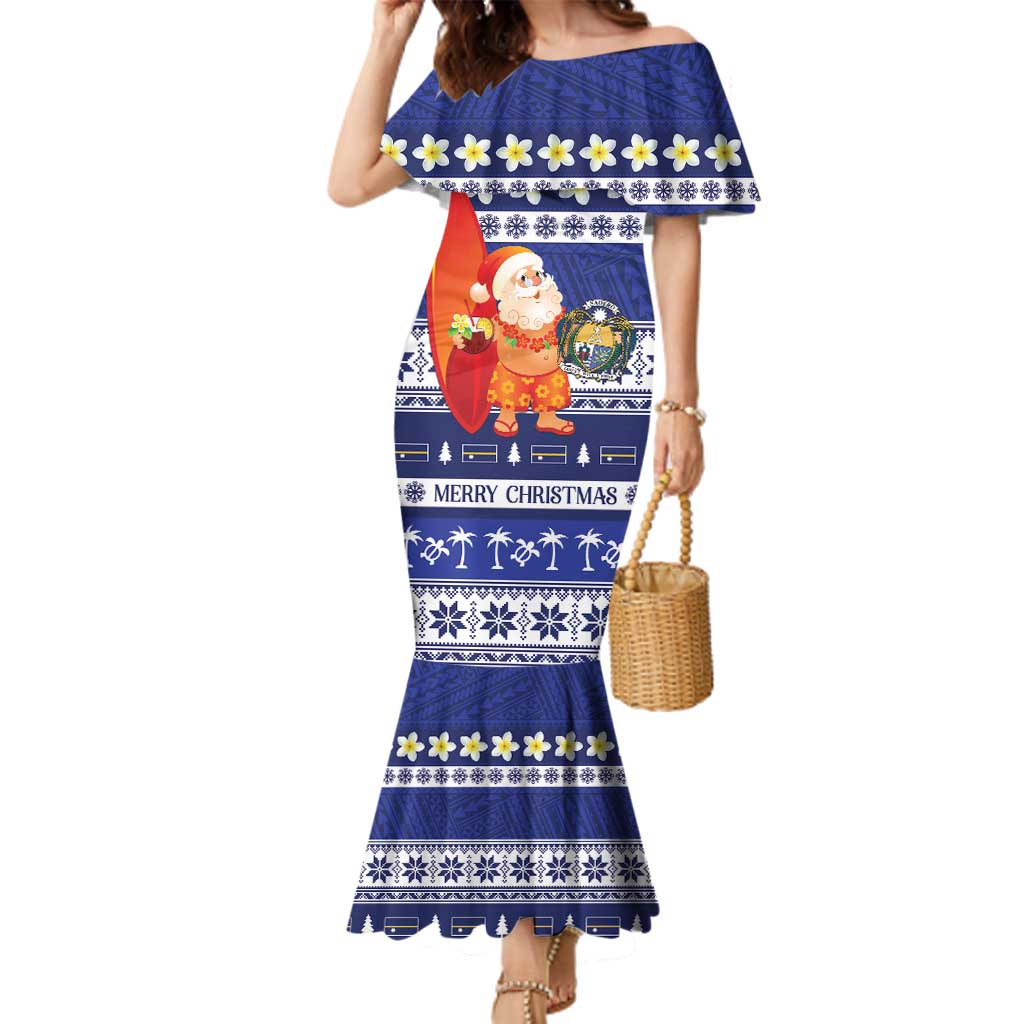 Nauru Christmas Family Matching Mermaid Dress and Hawaiian Shirt Cute Santa Coat Of Arms Merry Xmas - Polynesian Pride
