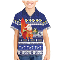 Nauru Christmas Family Matching Mermaid Dress and Hawaiian Shirt Cute Santa Coat Of Arms Merry Xmas - Polynesian Pride