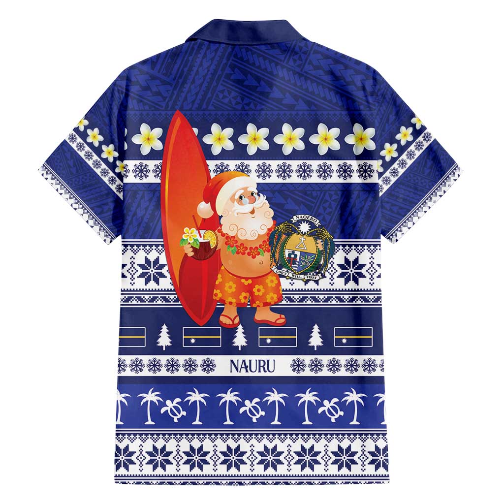 Nauru Christmas Family Matching Off Shoulder Maxi Dress and Hawaiian Shirt Cute Santa Coat Of Arms Merry Xmas - Polynesian Pride