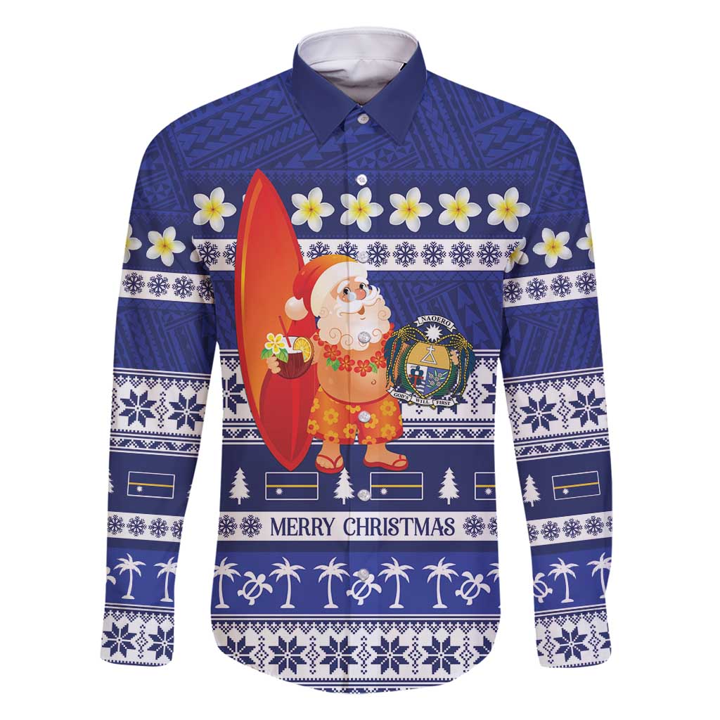 Nauru Christmas Family Matching Off Shoulder Maxi Dress and Hawaiian Shirt Cute Santa Coat Of Arms Merry Xmas - Polynesian Pride