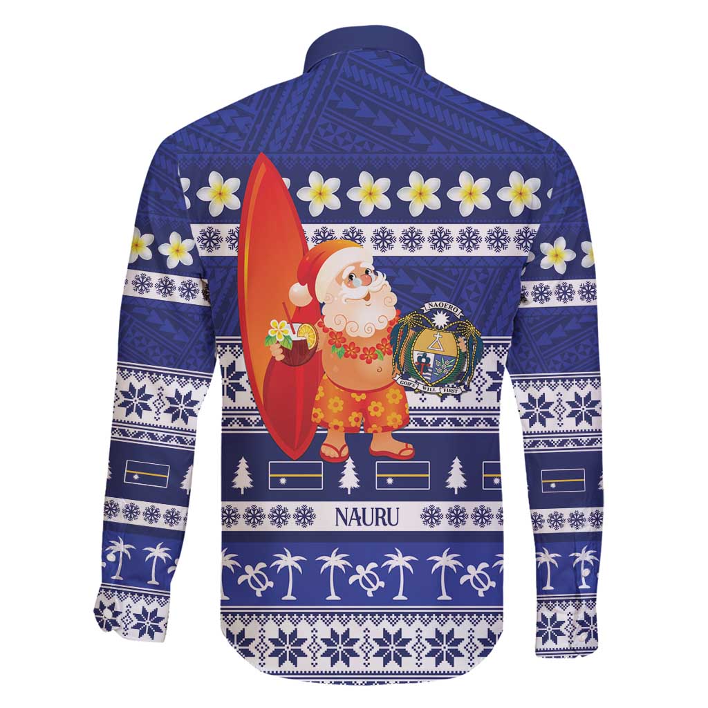 Nauru Christmas Family Matching Off Shoulder Maxi Dress and Hawaiian Shirt Cute Santa Coat Of Arms Merry Xmas - Polynesian Pride